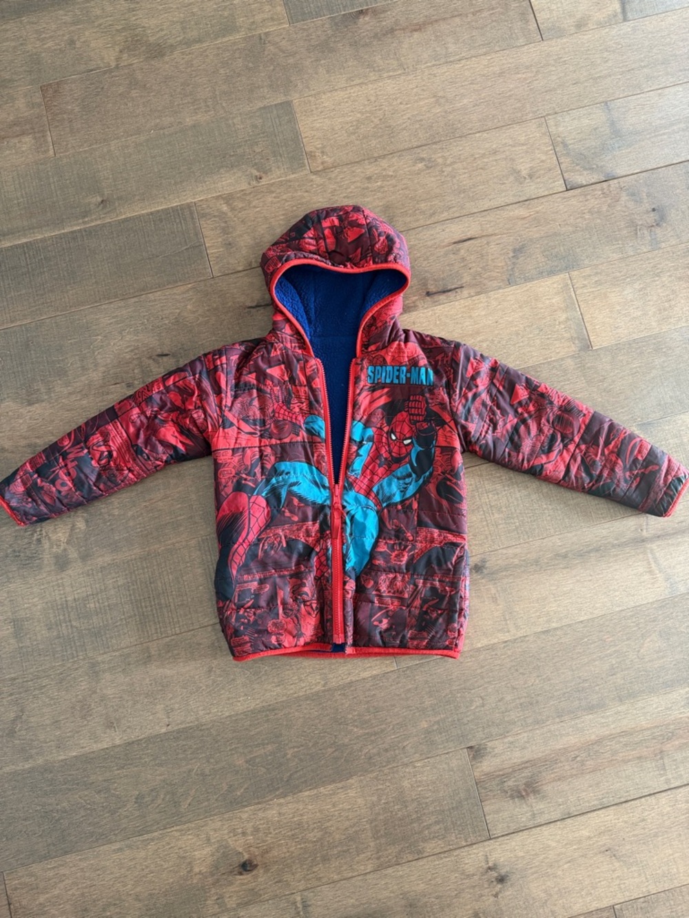 Spider-Man Red & Teal Reversible Hooded Puffer Jacket